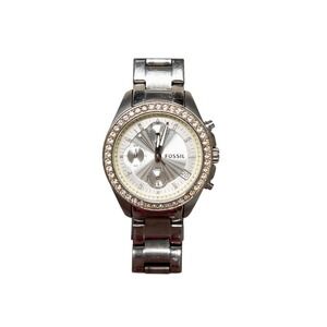 Fossil Decker Silver 37mm Ladies Chronograph Watch 10ATM ES2681 Jeweled‎ Bezel
